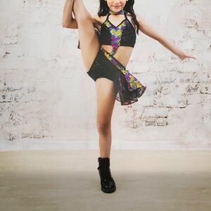 Glamour Black and Vibrant Sequin Kids Dance Costume